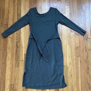 Encircled Dress Medium Bamboo Tie Waist Scoop Neck Reversible Long Sleeve Midi